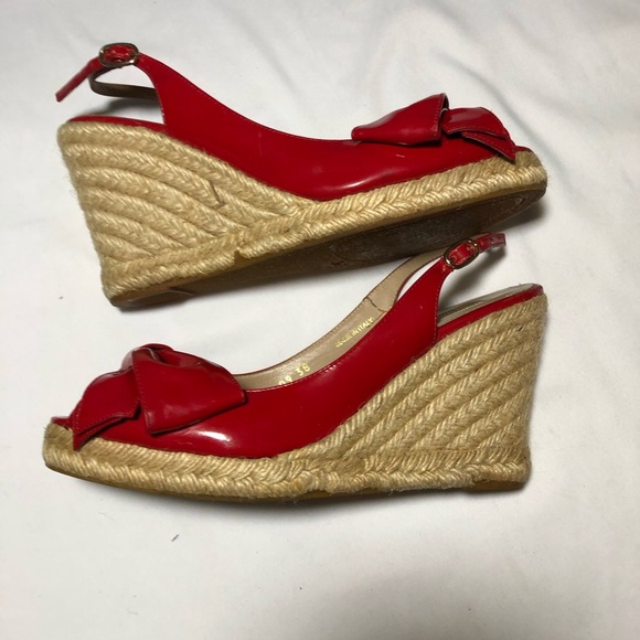 Valentino Garavani Italy red patent leather bow wedge espadrille sandals 38 - Picture 8 of 14